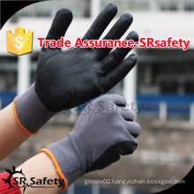 SRSAFETY 15 gauge knitted nylon and spandex liner coated micro foam nitrile on palm gloves/black nitrile coated hand work gloves